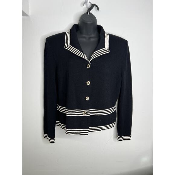 St. John Collection by Marie Gray Womens Black White Sweater Size 12 READ - Picture 1 of 9